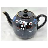 Black Ceramic Teapot with Floral Design, England