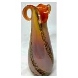 Art Glass Vase With Orange Rim and Swirl Design