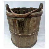 Wooden Bucket with Metal Bands and Handle