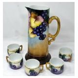 Hand-Painted JPL France Porcelain Pitcher and Cups