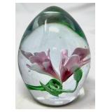Glass Paperweight With Encased Pink Flower Design