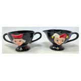 Black Ceramic Cream and Sugar Set with Playing Car