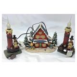 Christmas Village Lighted House and Snowman Candle