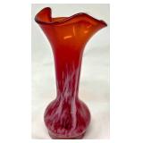 Red-Orange Art Glass Vase with Flared Rim