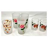 Six Floral-Decorated Drinking Glasses