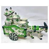 Nasco Hand-Painted Ceramic Donkey Cart Set