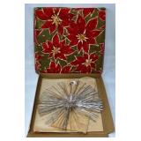 Vintage Silver Tinsel Ornament With Poinsettia Box