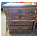 Carved Wood Four-Drawer Dresser with Ornate Handle