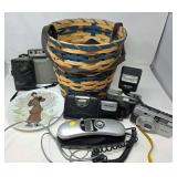 Cameras, Electronics, and Woven Basket Lot