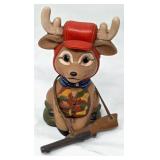Ceramic Figurine of Deer in Hunter Attire with Rif
