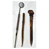 Tools Including Dental Mirror and Carved Letter Op