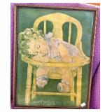 Framed Art Print of Sleeping Child in High Chair