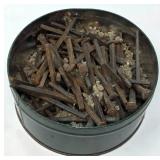 Metal Tin Containing Rusted Square Nails