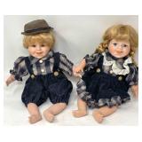 Blonde Porcelain Dolls in Plaid Outfits