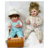 Two Porcelain Collector Dolls with Accessories