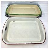 Three Vintage Enamel Baking Pans