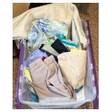 Plastic Bin With Assorted Fabric Scraps