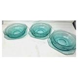 Light Blue Glass Bowls and Matching Plates