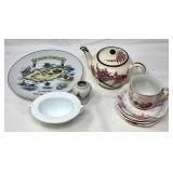 Ceramic and Porcelain Dishware and Teapot Set