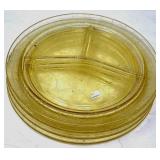 Five Amber Glass Divided Plates