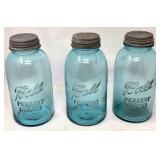 Three Ball Perfect Mason Blue Glass Jars
