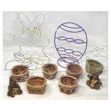 Easter-Themed Wire Stands and Wicker Baskets Set