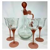 Glass Decanter Set with Frosted Pink Accents and F