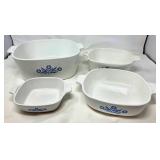 Four Corning Ware Blue Cornflower Baking Dishes