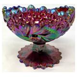 Iridescent Glass Pedestal Bowl with Scalloped Edge