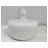 Vintage Milk Glass Diamond Shaped Hobnail Dish
