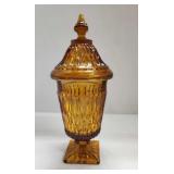 Vintage Amber Glass Pedestal Lidded Jar