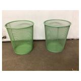 2 Green Metal Garbage Cans Vintage