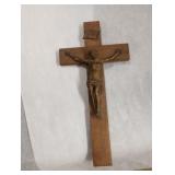 Vintage wood cross with metal Jesus