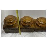Vintage Pottery Canister Under 1 lid has chip