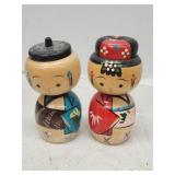 Vintage Wood Bobblehead Salt and Pepper Shakers