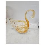 Vintage Amber Art Glass Swan