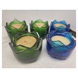 Blue and Green Glass Candle Holders