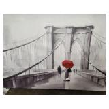 Black and White with Red Umbrella on Canvas