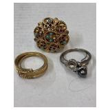 3 Costume Jewelry Rings some stones missing