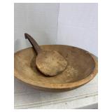 Antique Wood Bowl and Scoop