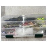 Small tackle tray with soft plastics jig heads
