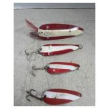 Lot Of Red And White Fishing Lure Spoons