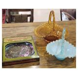 2 Glass Baskets & Indiana Glass Comm. Plate