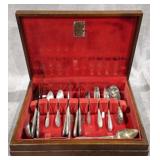 Wooden Box with Heirloom Plate Silverware