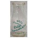 1/2 Pt City Creamery Dairy Milk Bottle - Elwood IN