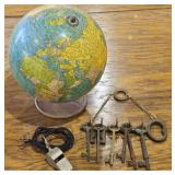Vintage Globe, Whistle and Keys