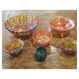 (6) Various Carnival Glass? Pieces