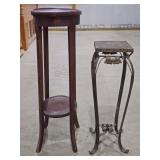 (2) Plant Stands - Metal & Wooden