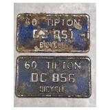 (2) 1960 Tipton Indiana Bicycle Plates