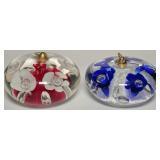 2 Joe Rice Pen Holder Glass Paperweights Elwood IN